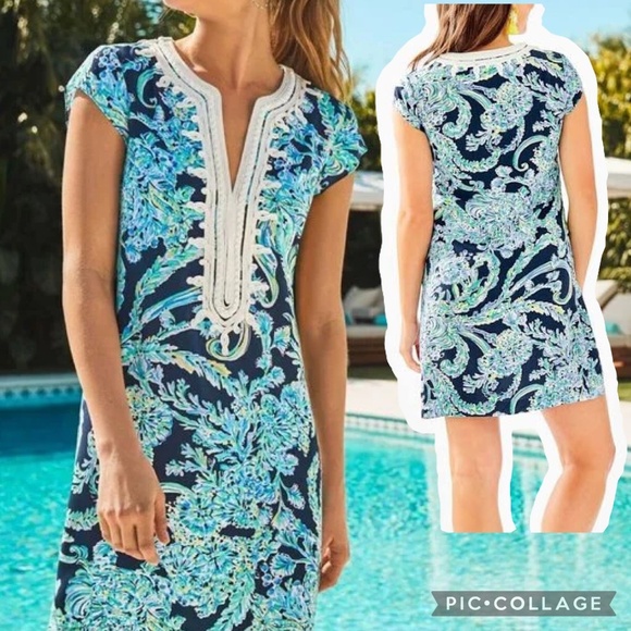 Lilly Pulitzer Madia Tunic Dress in High Tide Navy Scuba Doo Print – Size S - Picture 1 of 13